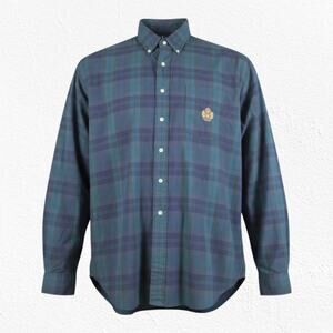 90s Vintage Ralph Lauren Black Watch Plaid Crest Preppy Button Down Shirt XL